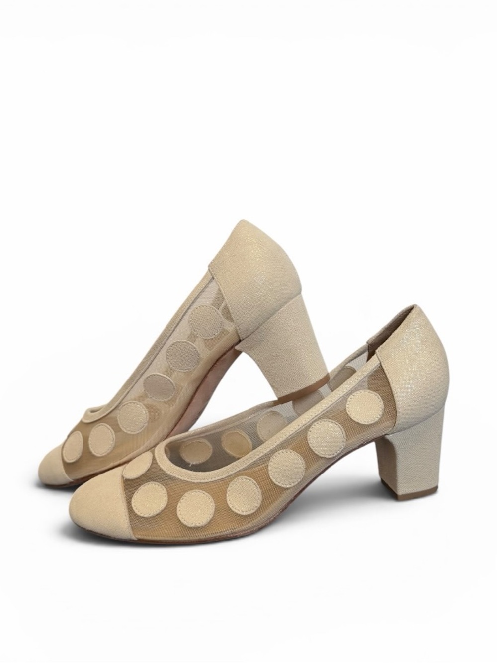 VanEli Beige Mesh Polka Dot Block Heel Pumps